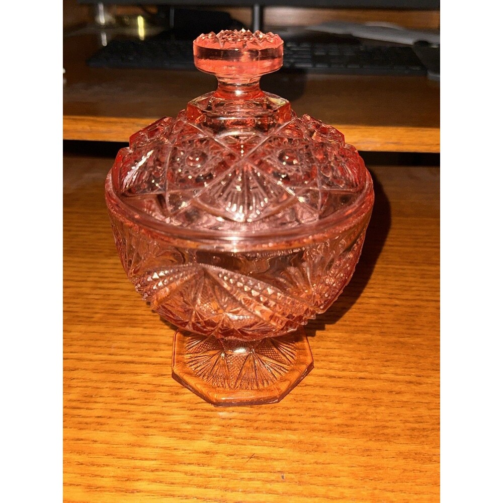 Vintage Westmoreland Pink Glass Candy Dish Compote W/ Lid